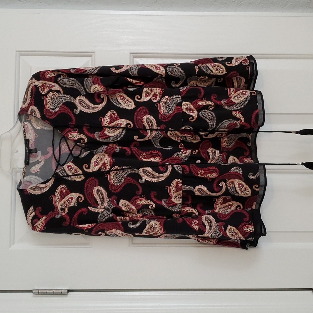 WHBM SZ S black & mauve Paisley Peasant long sleeve top